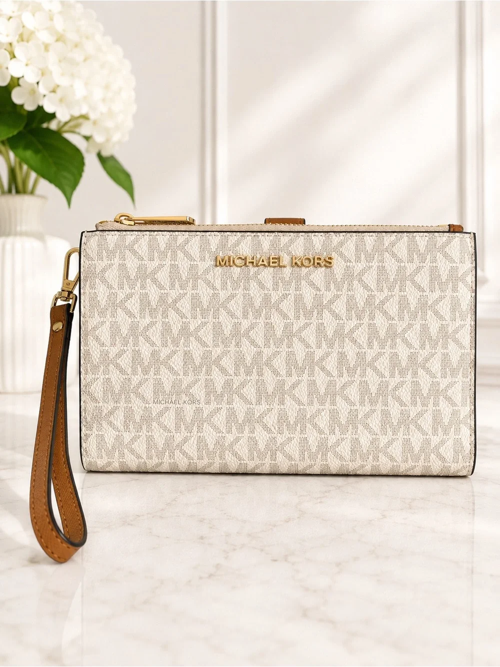 Michael Kors Signature MK Logo Double Zip Wristlet Wallet Clutch